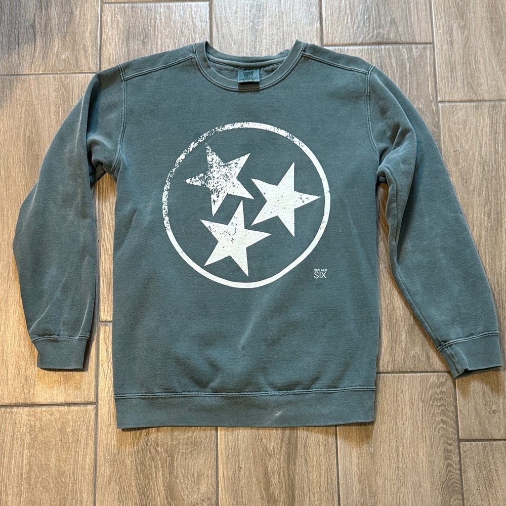 Comfort Colors Teal Crewneck Sweater with Tri-Star Design